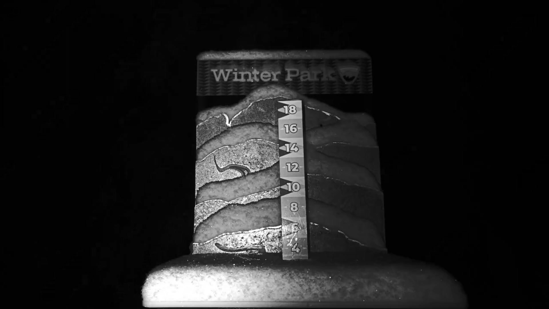 Winter Park snow stake, measured 3.5 inches