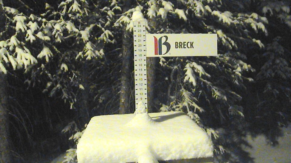 Breckenridge snow stake during the storm