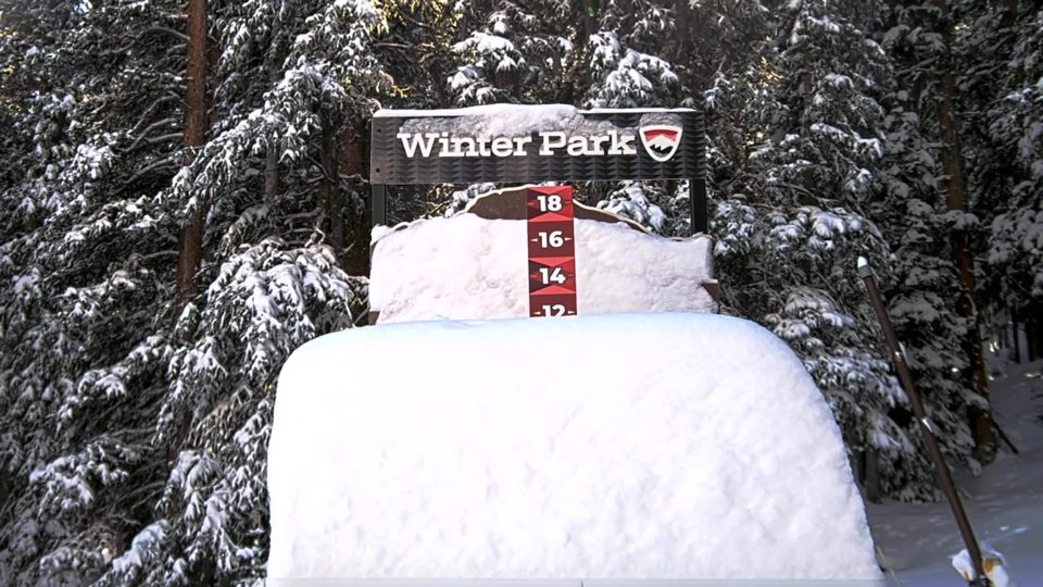 Winter Park snow stake during the storm